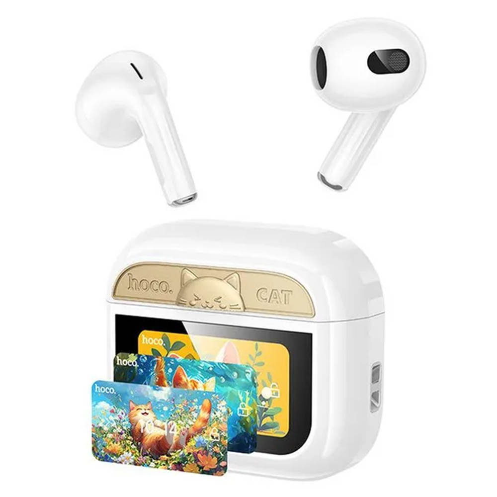 Гарнитура (наушники с микрофоном) беспроводная, HOCO EW87 Gata, сенсорный дисплей, цвет белый