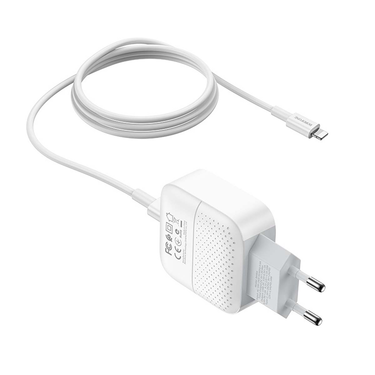 СЗУ (Сетевое зарядное устройство) BOROFONE BA46A Premium c кабелем USB Type C на Lightning 8 pin, 18W, длина 1 метр, цвет белый