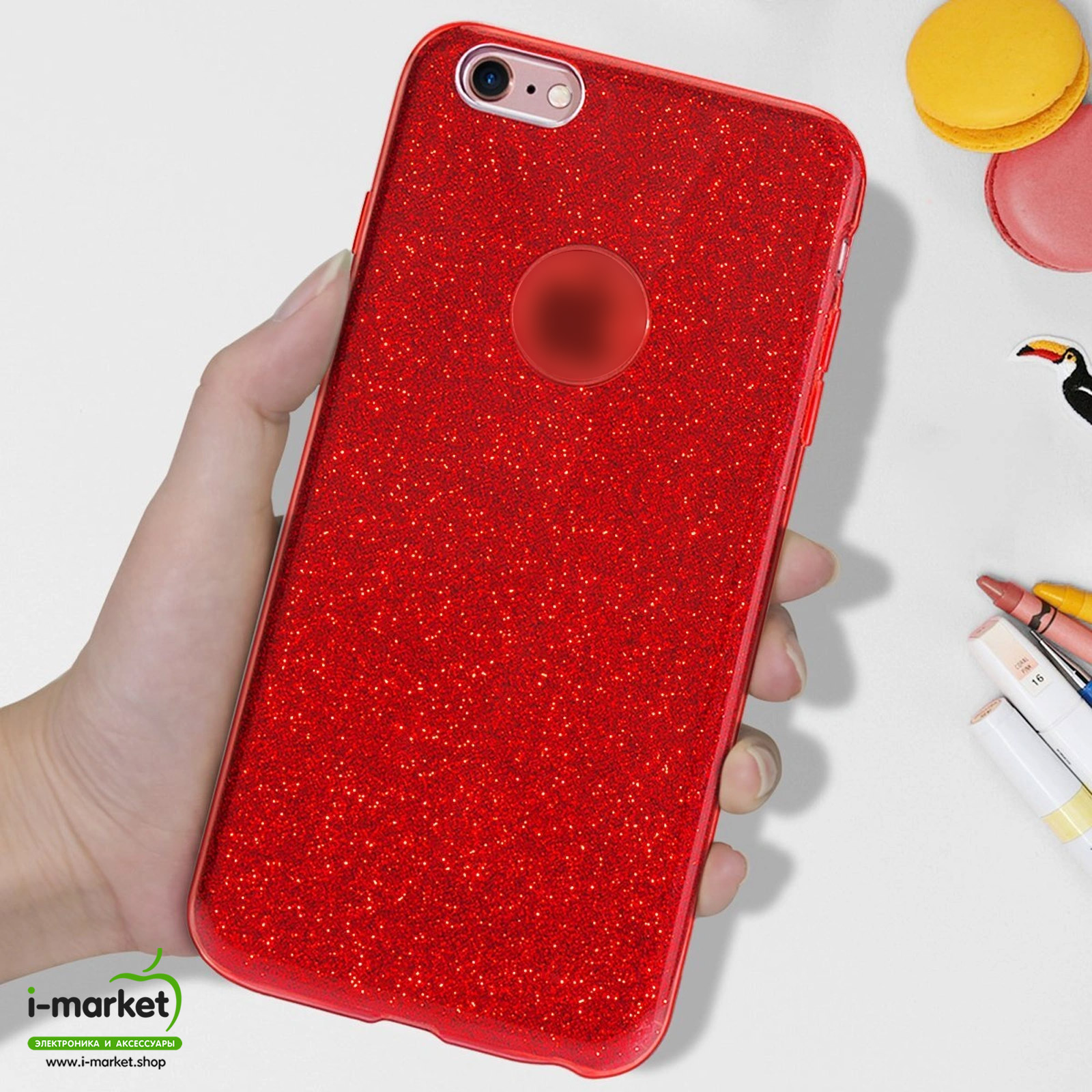 Чехол накладка Shine для APPLE iPhone 5G, 5S, SE, силикон, блестки, цвет красный