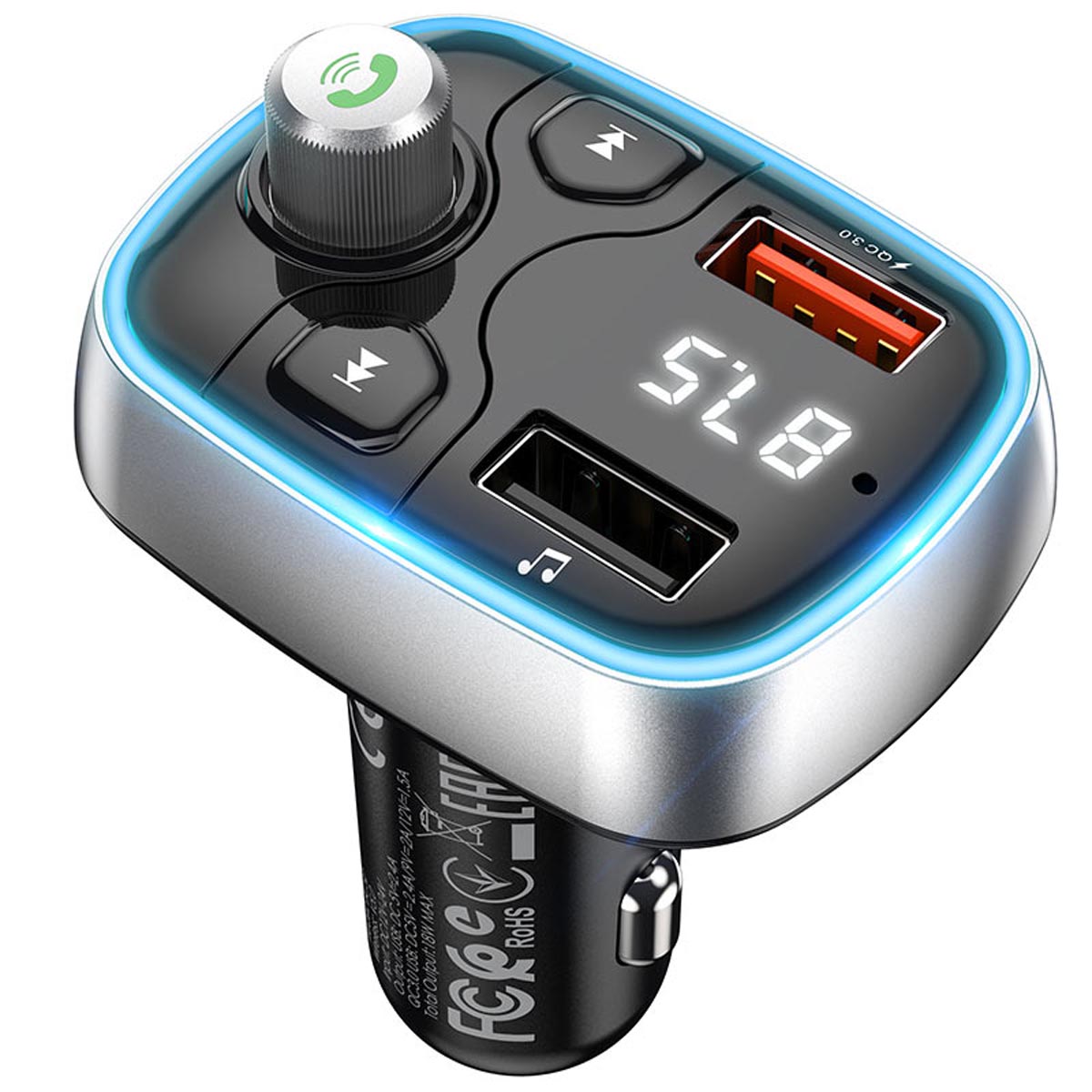 АЗУ (Автомобильное зарядное устройство) BOROFONE BC32 Sunlight с FM-трансмиттером, 2 USB, Bluetooth, цвет черный