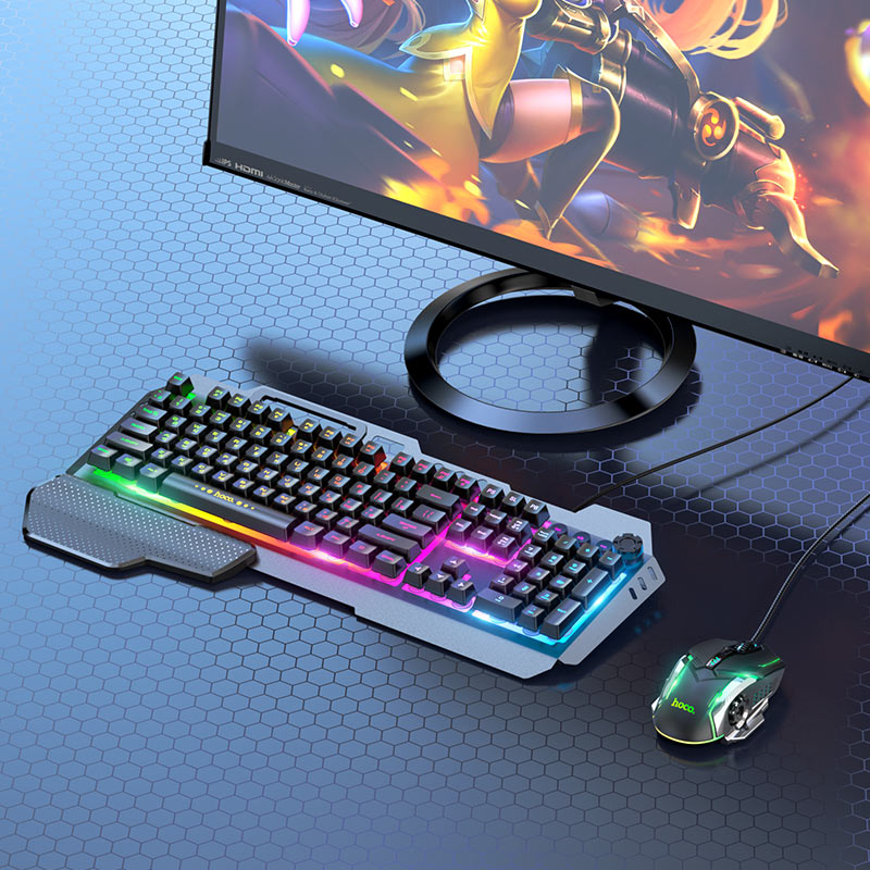 Игровой набор мышь, клавиатура, HOCO GM12, USB, с подсветкой, цвет черный