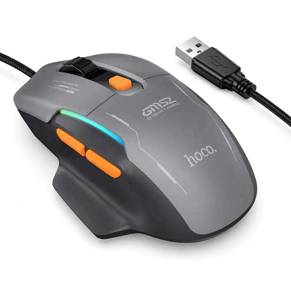Мышь игровая HOCO GM52 Reddy проводная, оптическая, 12800 DPI, RGB подсветка, цвет черно серый