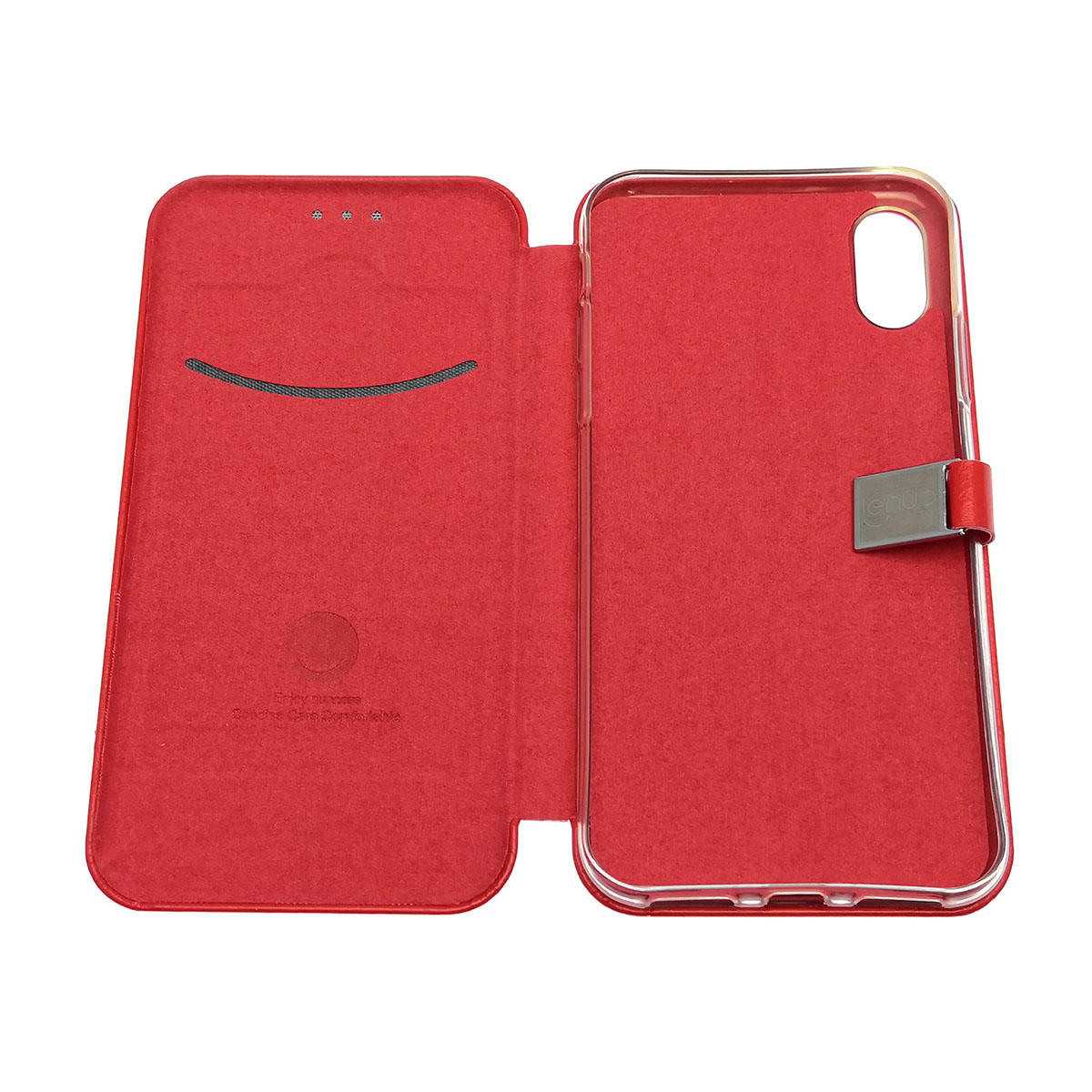 Чехол книжка LENUO для APPLE iPhone X, экокожа, магнит, цвет красный.