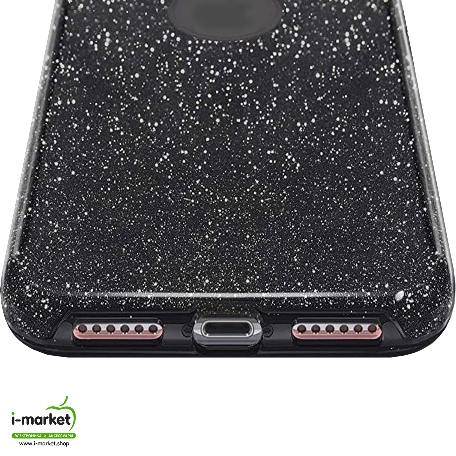 Чехол накладка Shine для APPLE iPhone 6 Plus, 6S Plus, силикон, блестки, цвет черный