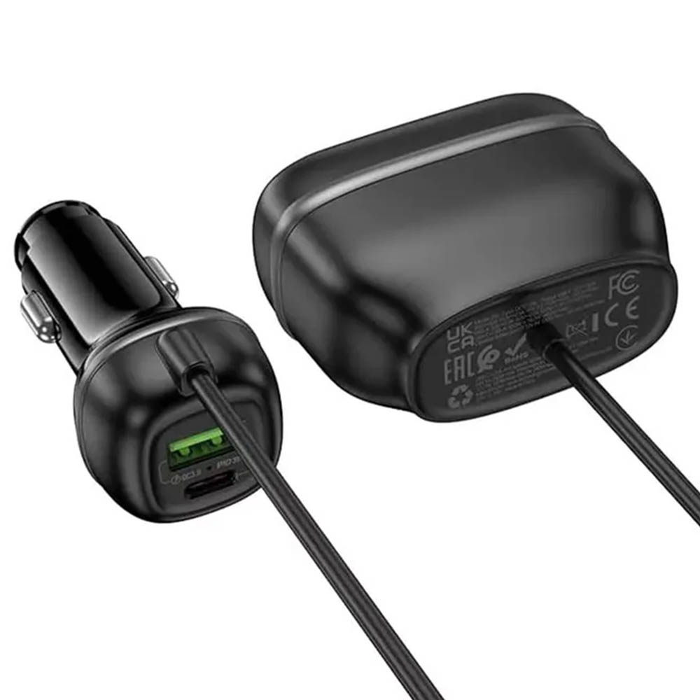 Автомобильный разветвитель с кабелем HOCO Z59, 240W 12/24V 2 выхода, 1 USB, 1 Type-C, PD30W, QC3.0, длина кабеля 75 см, цвет черный