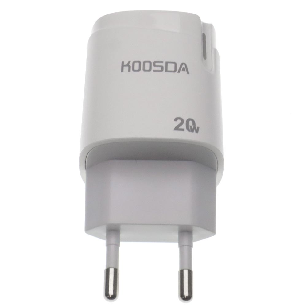 СЗУ (Сетевое зарядное устройство) KOOSDA KTC-NF03 с кабелем USB A на USB Type C, 20W, 1 USB A, 1 USB Type C, PD20W, QC3.0, длина 1 метр, цвет белый