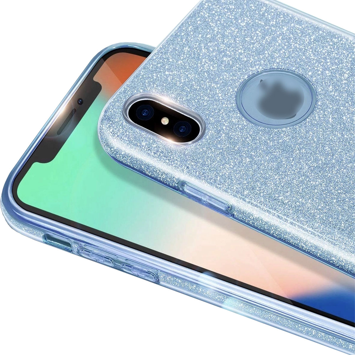 Чехол накладка Shine для APPLE iPhone XS MAX, силикон, блестки, цвет голубой