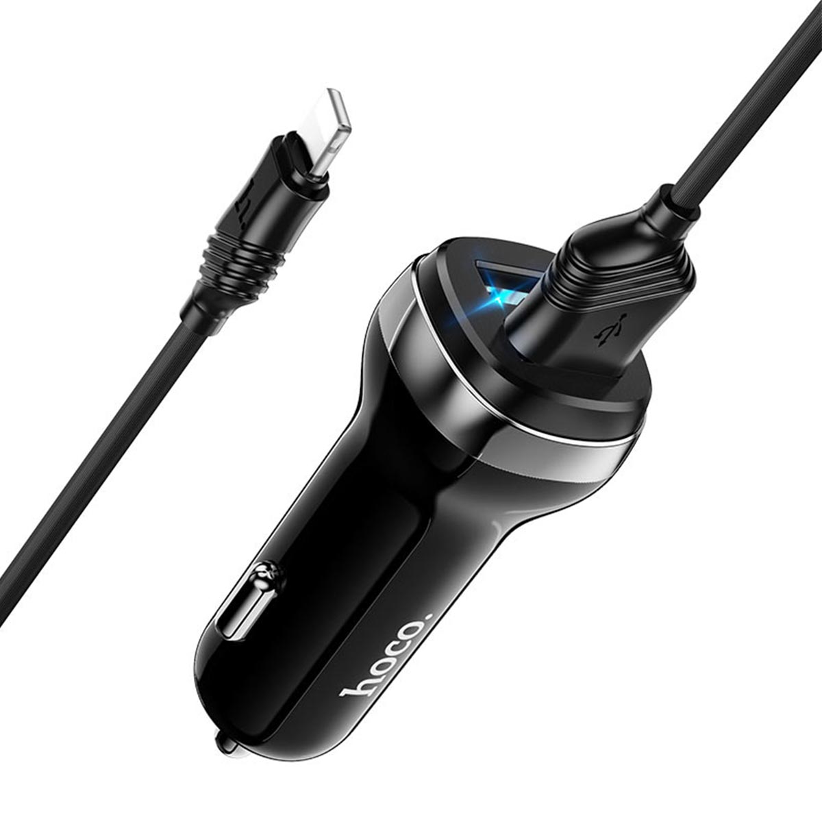 АЗУ (автомобильное зарядное устройство) HOCO Z40 Superior, 2 USB порта, кабель APPLE Lightning 8-pin, 1 метр, цвет черный