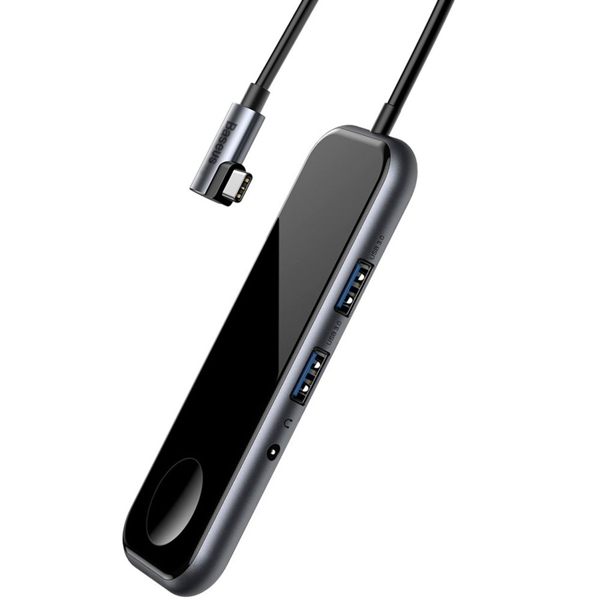 USB хаб, адаптер, переходник, BASEUS Superlative Multifunctional CAHUB-AZ0G USB Type C на 2 USB 3.0, HDMI, AUX, USB Type C, беспроводная зарядка для APPLE Watch, цвет черно серебристый