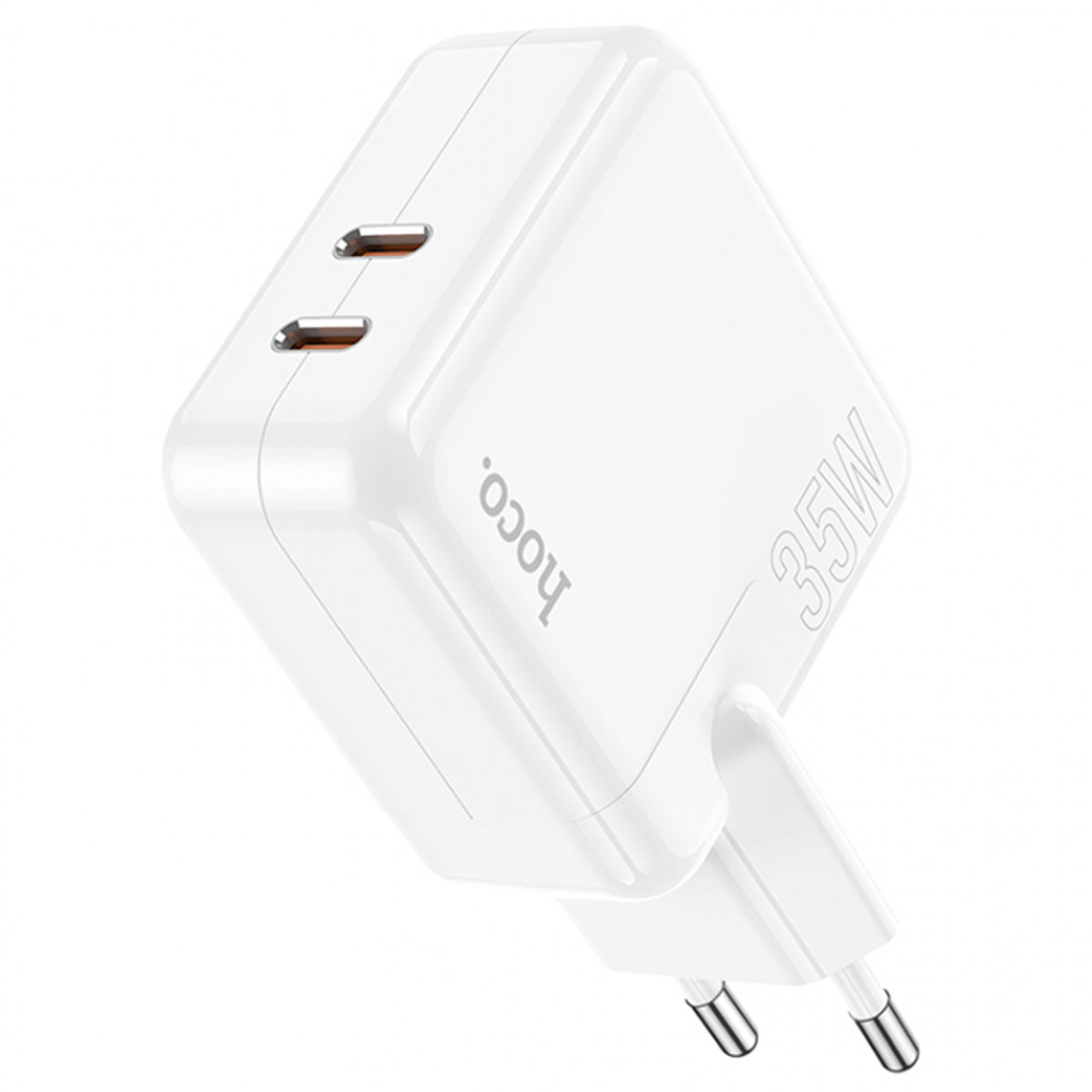 СЗУ (Сетевое зарядное устройство) HOCO C110A Lucky, 35W, 2 USB Type C, QC3.0, цвет белый