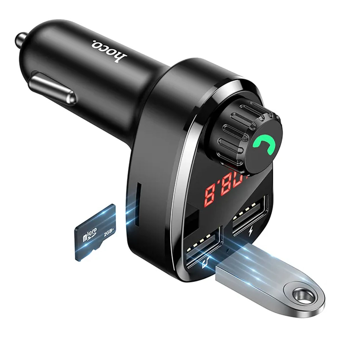 АЗУ (Автомобильное зарядное устройство) HOCO DE24 Superior с FM-трансмиттером, 2.4A, 2 USB, Bluetooth, TF Card, цвет черный