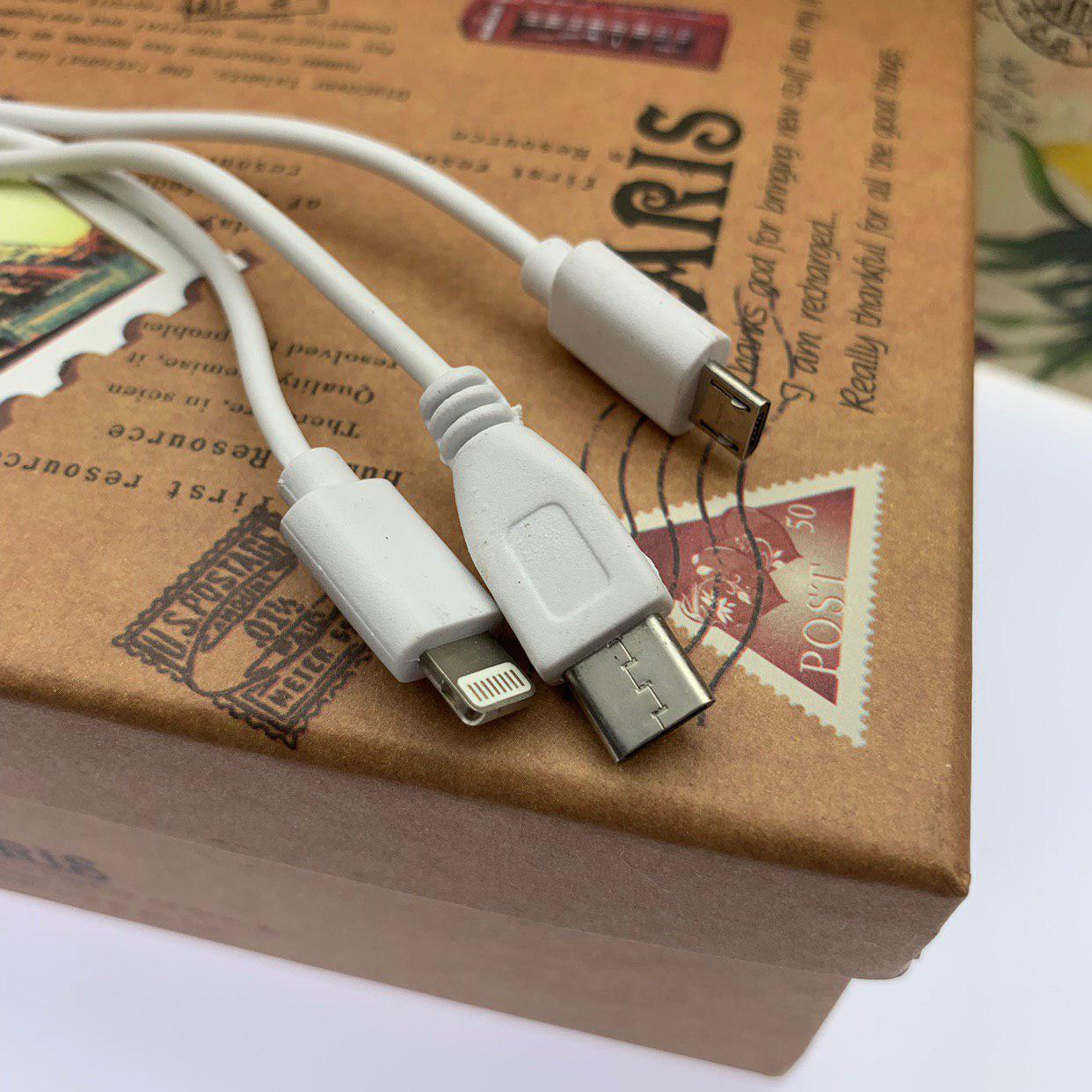 Кабель USB универсальный 20 см. 3 в 1 (Apple Lightning + Micro USB + Type-C).