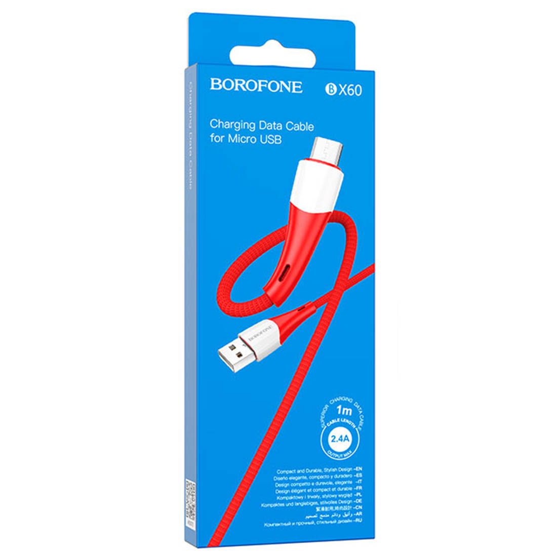 Кабель BOROFONE BX60 Superior micro USB, 2.4A, длина 1 метр, нейлон, цвет красный