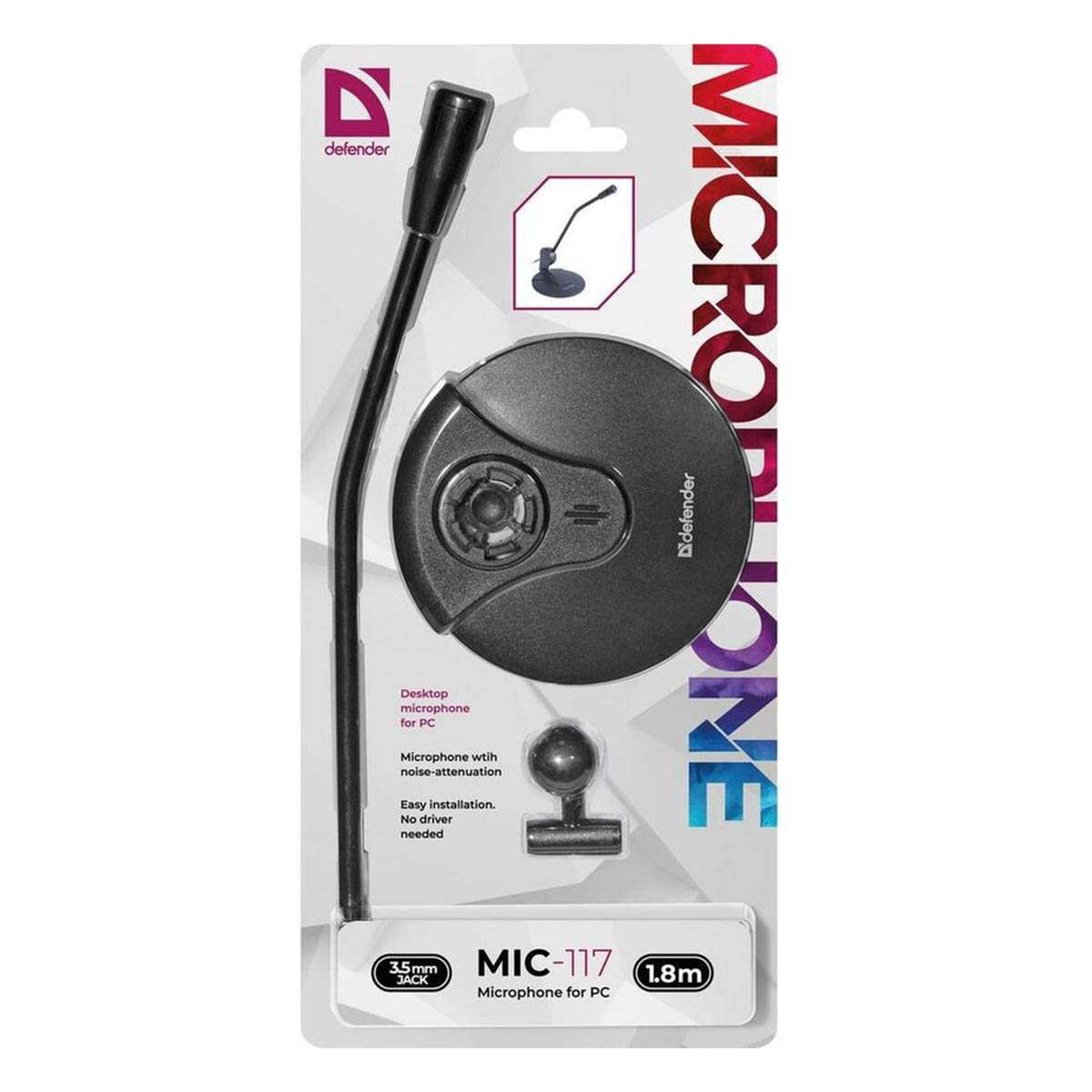 Микрофон компьютерный Defender MIC-117 серый, кабель 1,5 м.