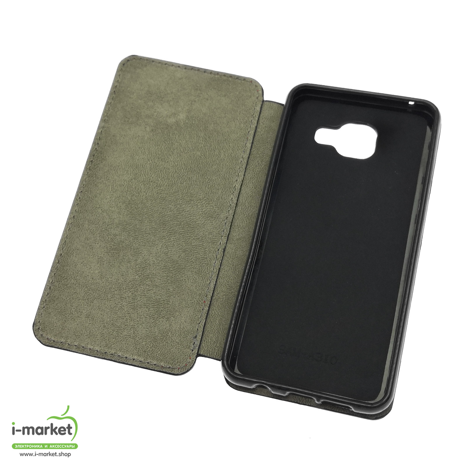 Чехол книжка для SAMSUNG Galaxy A3 2016 (SM-A310), экокожа, логотип Ferrari, цвет черный.