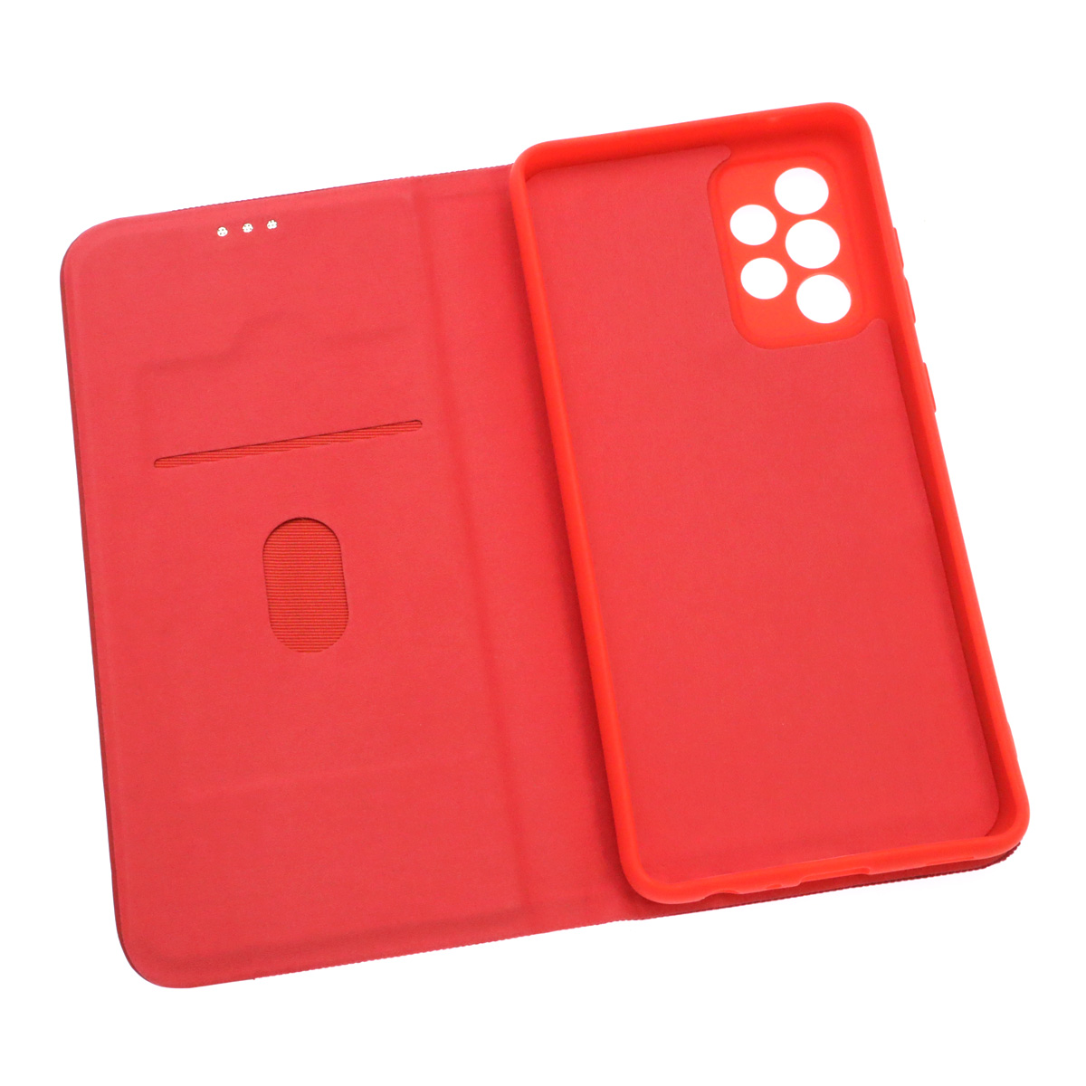 Чехол книжка MESH для SAMSUNG Galaxy A52 (SM-A525), текстиль, силикон, бархат, визитница, цвет красный