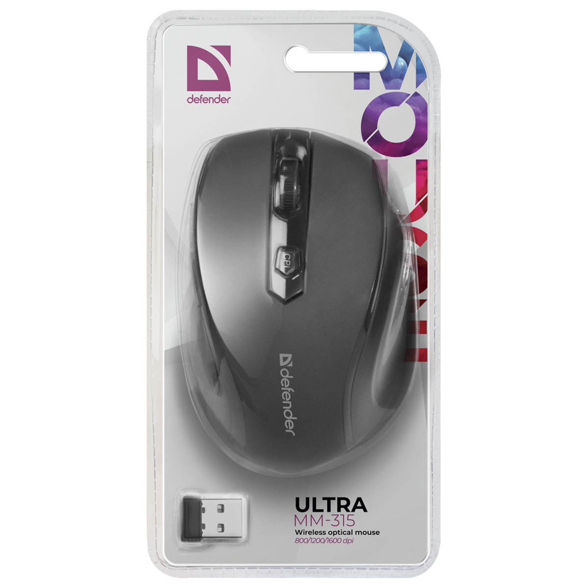 Мышь беспроводная DEFENDER Ultra MM-315, оптическая, 6 кнопок, 800-1600 dpi, цвет черный