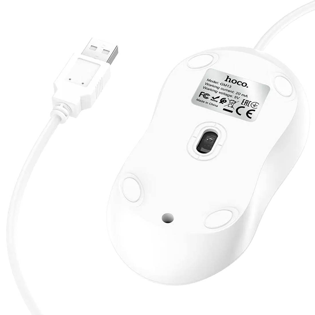 Компьютерная мышь HOCO GM13, проводная, цвет белый