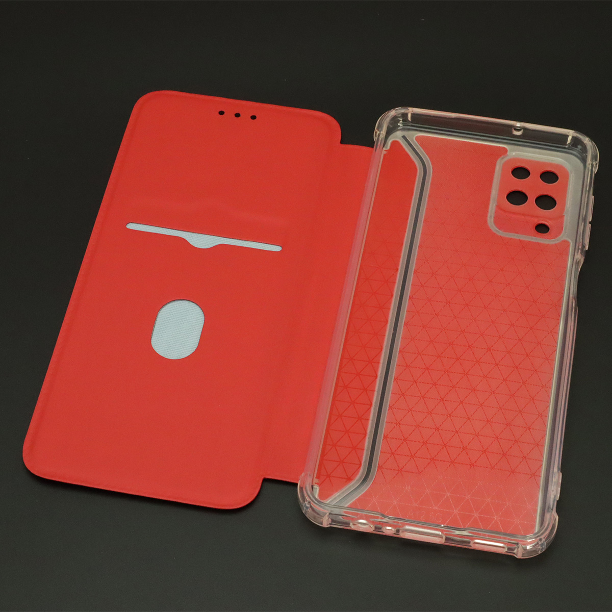 Чехол книжка для SAMSUNG Galaxy A12 4G (SM-A125), M12 (SM-A125F), экокожа, визитница, цвет красный
