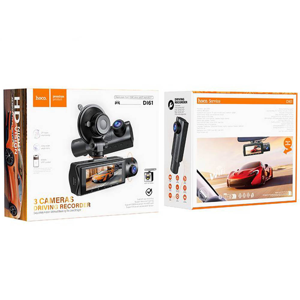 Автомобильный видеорегистратор HOCO DI61, 720P, 480P, WI-FI, две камеры, цвет черный