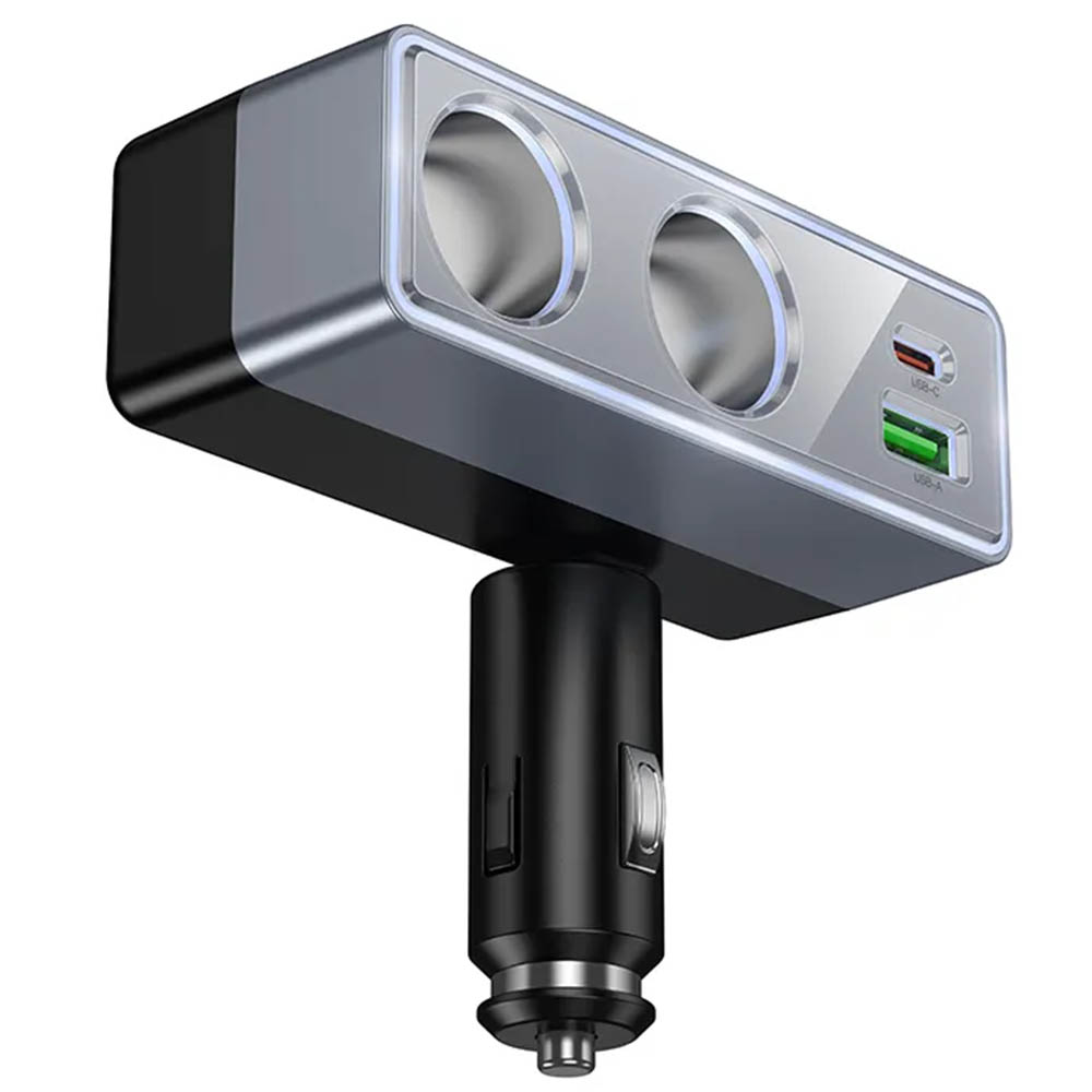 Автомобильный разветвитель HOCO Z65B, 240W 12/24V 2 выхода, 1 USB, 1 Type-C, PD30W, QC3.0 цвет черно серый