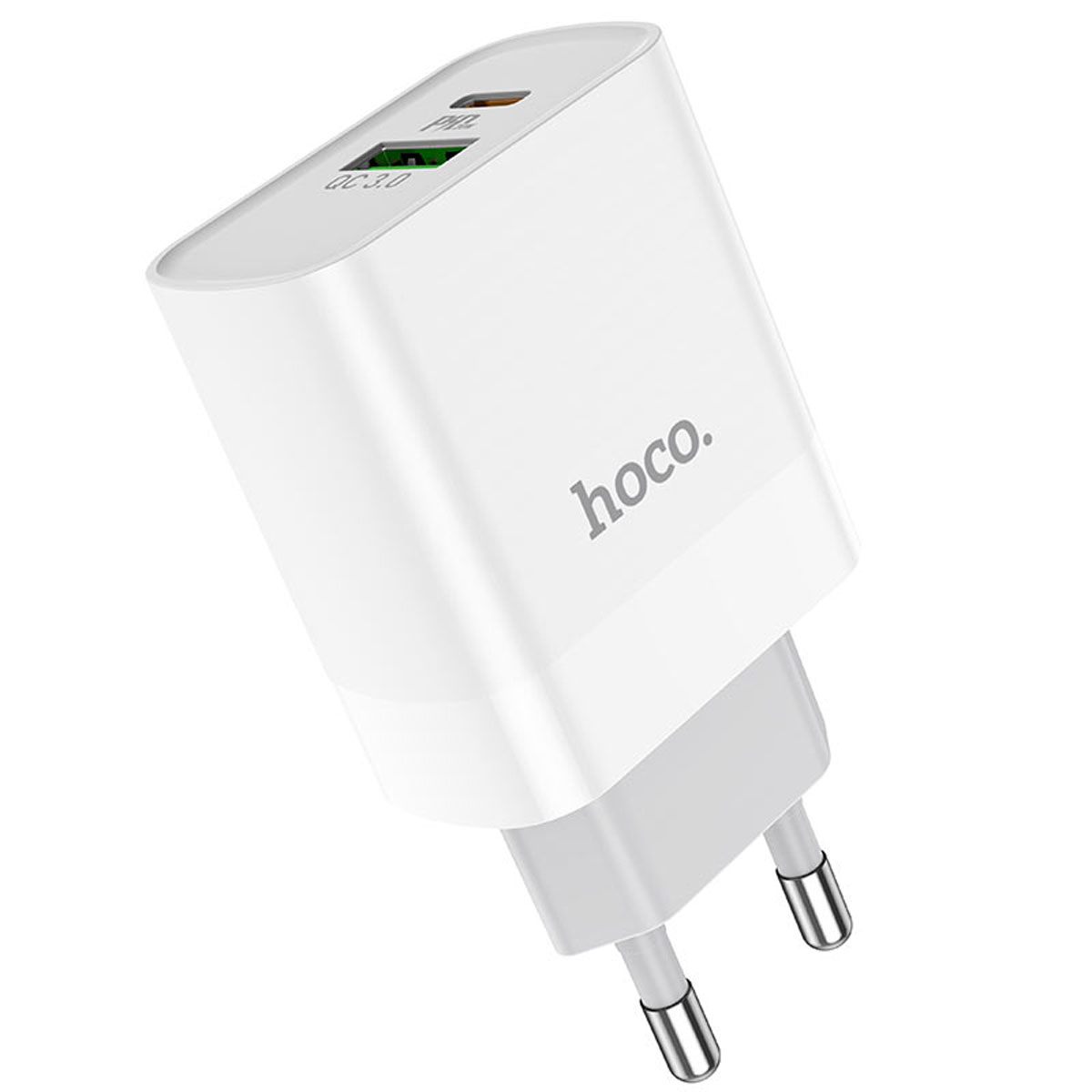 СЗУ (Сетевое зарядное устройство) HOCO C80A Rapido, 20W, 1 USB Type C, 1 USB, QC3.0, PD20W, цвет белый