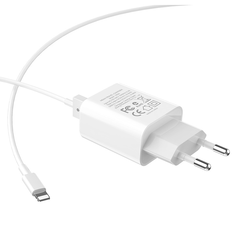 HOCO C62A Victoria зарядный адаптер с двумя USB 2.1А портами EU штекер многоуровневая защита CE сертификация + кабель X15B APPLE Lightning 8-pin, цвет белый.