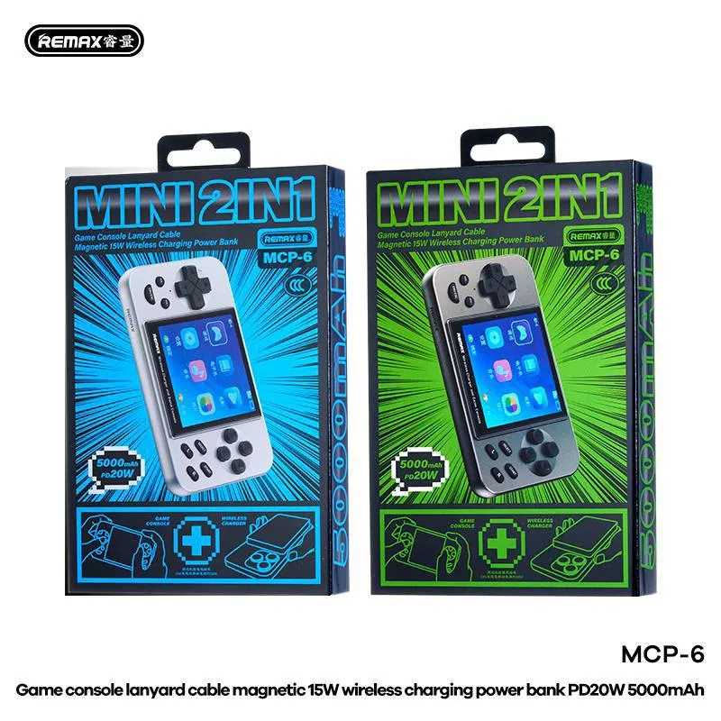 Внешний аккумулятор с игровой консолью 2 в 1 Remax MCP-6 Power Bank 20W с MagSafe 15W, MP3 плеер, цвет графитовый (распродажа -25%)