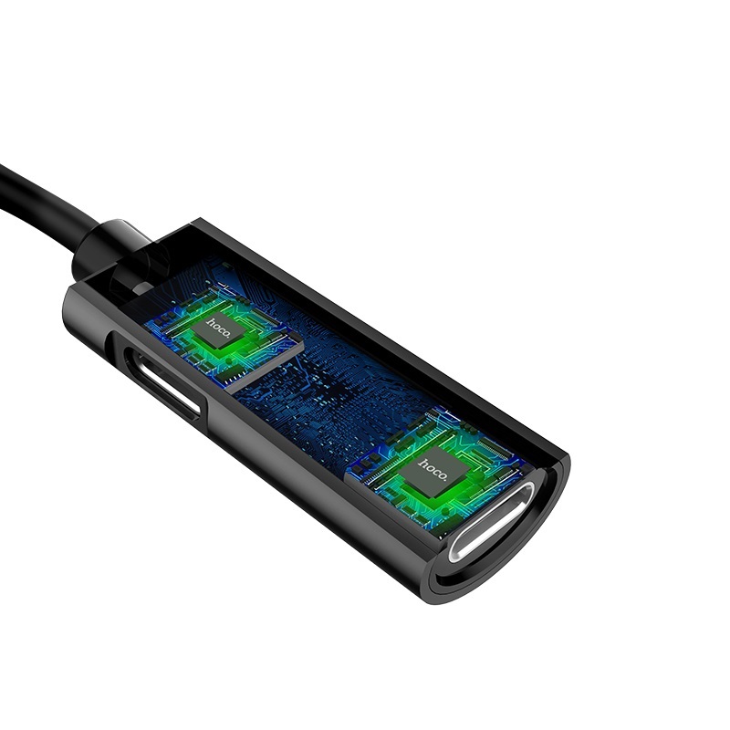 HOCO LS18 адаптер / конвертер /  аудио преобразователь для APPLE lightning 8-pin на наушники 8 pin и зарядный кабель 8 pin, цвет графитовый.
