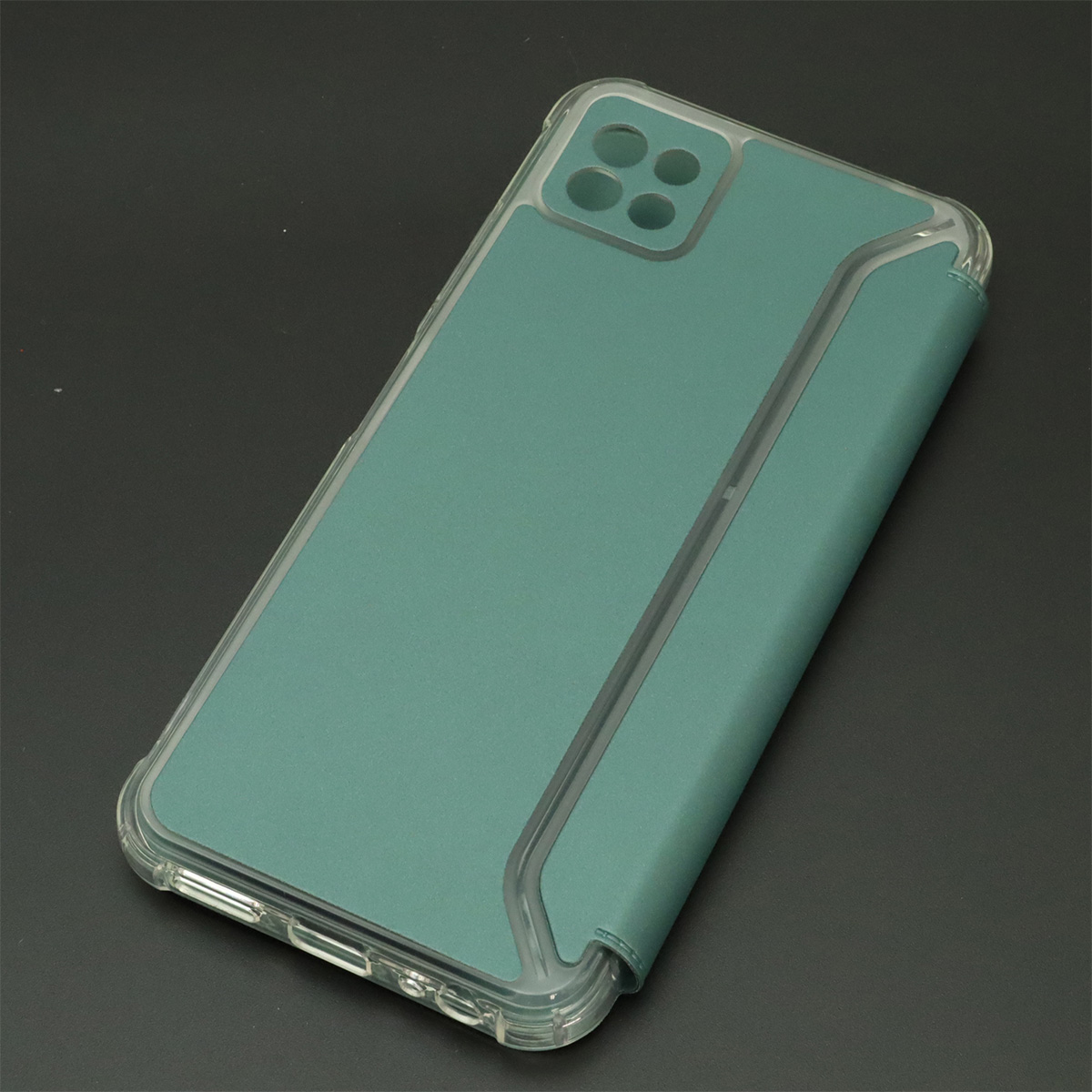 Чехол книжка для SAMSUNG Galaxy A22s 5G (SM-A226B), экокожа, визитница, цвет темно зеленый