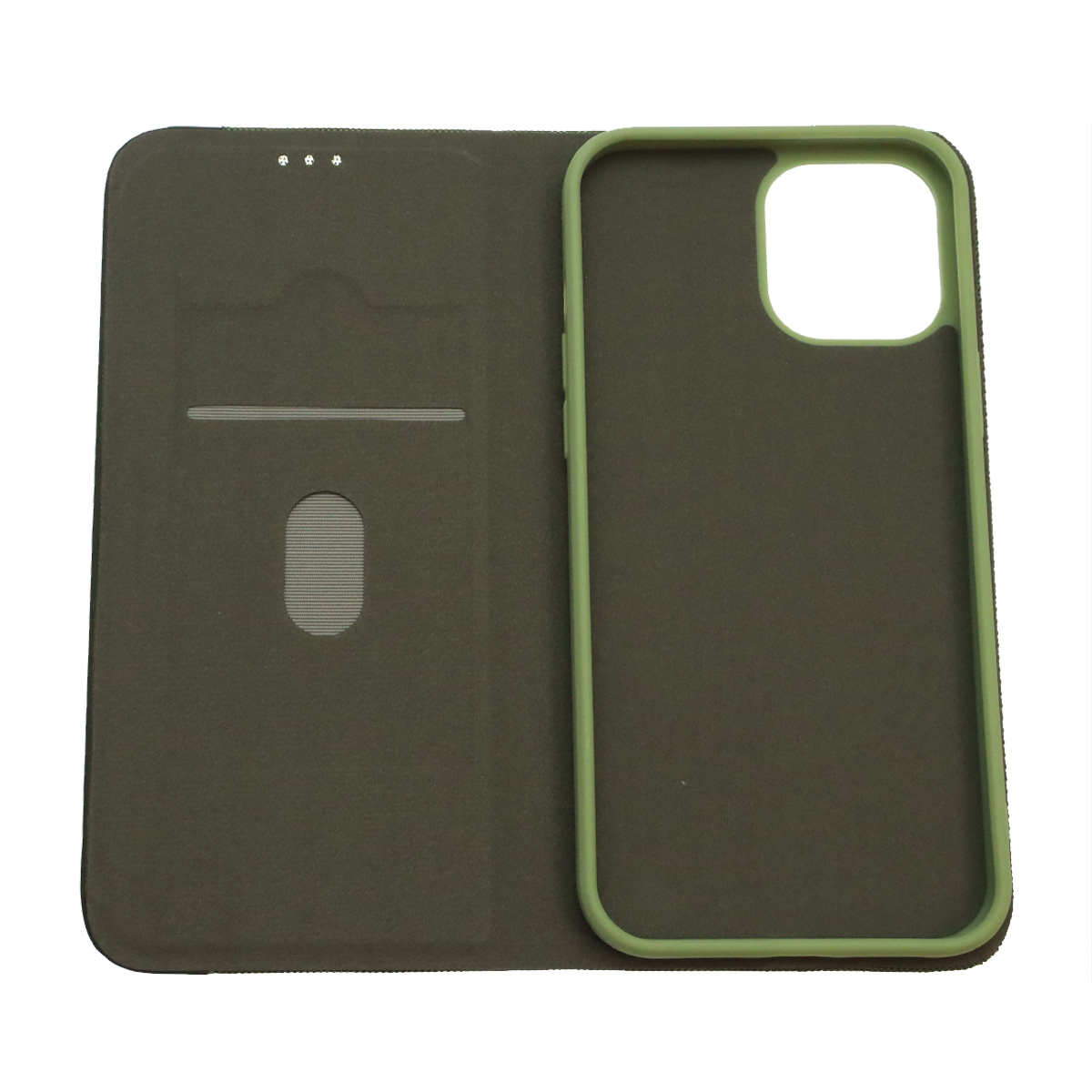 Чехол книжка MESH для APPLE iPhone 12 Pro Max (6.7), текстиль, силикон, бархат, визитница, цвет зеленый