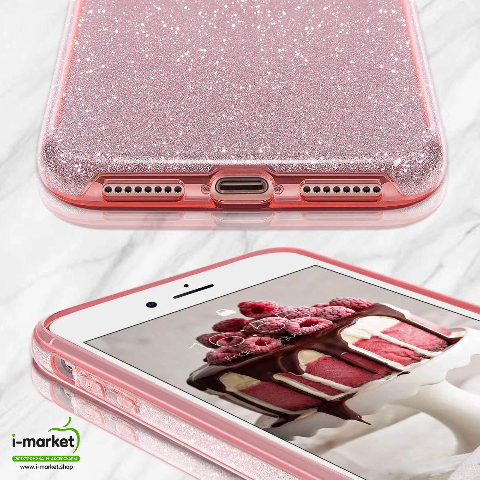 Чехол накладка Shine для APPLE iPhone 7 Plus, iPhone 8 Plus, силикон, блестки, цвет розовый