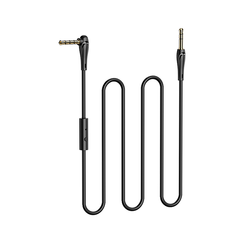 HOCO UPA15 AUX кабель с микрофоном (прямой Jack 3.5" на угловой Jack 3.5"), длина 1 метр, цвет графитовый.
