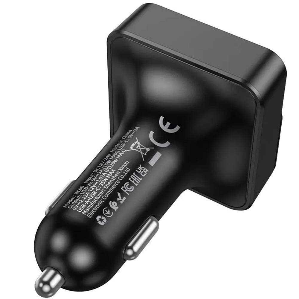 АЗУ (Автомобильное зарядное устройство) BOROFONE BC60 Hero с FM трансмиттером, 35W, Bluetooth 5.4, 2 USB, 1 USB Type-C, PD20W, цвет черный
