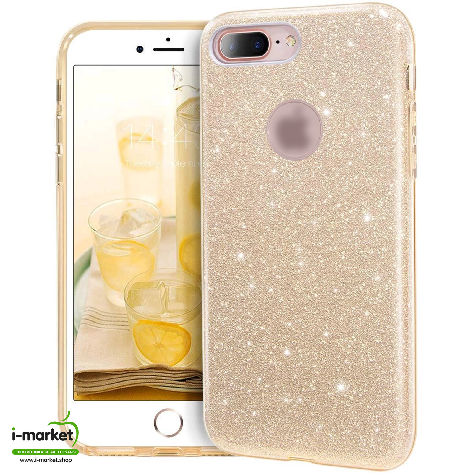 Чехол накладка Shine для APPLE iPhone 7 Plus, iPhone 8 Plus, силикон, блестки, цвет золотистый