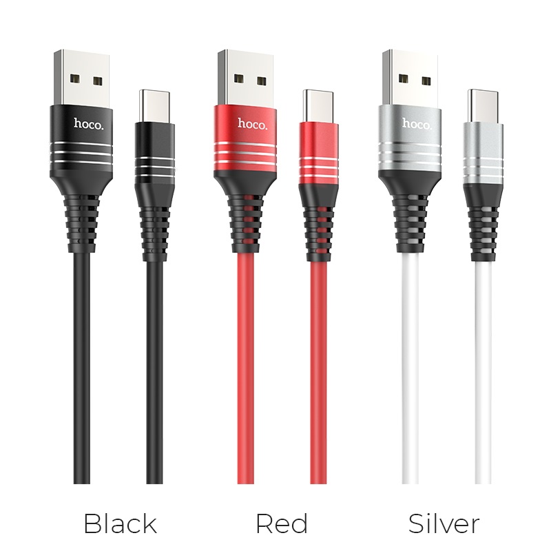 HOCO U46 Tricyclic кабель для зарядки и передачи данных USB для Type-C, длина 1 метр, ток до 2А, оплетка TPE, цвет красный.