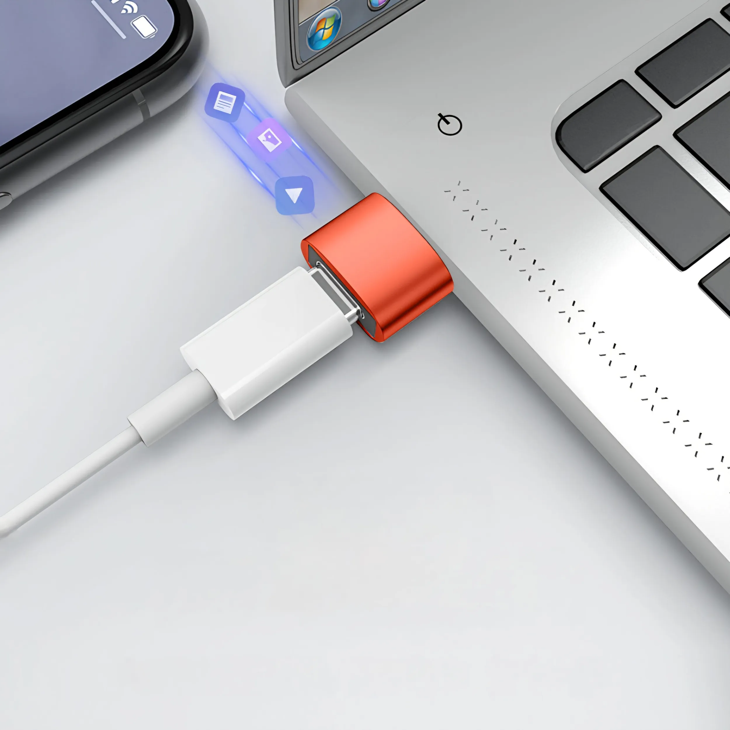 OTG переходник, адаптер 10A с USB (папа) на Type-C (мама), быстрая зарядка, цвет серебристый