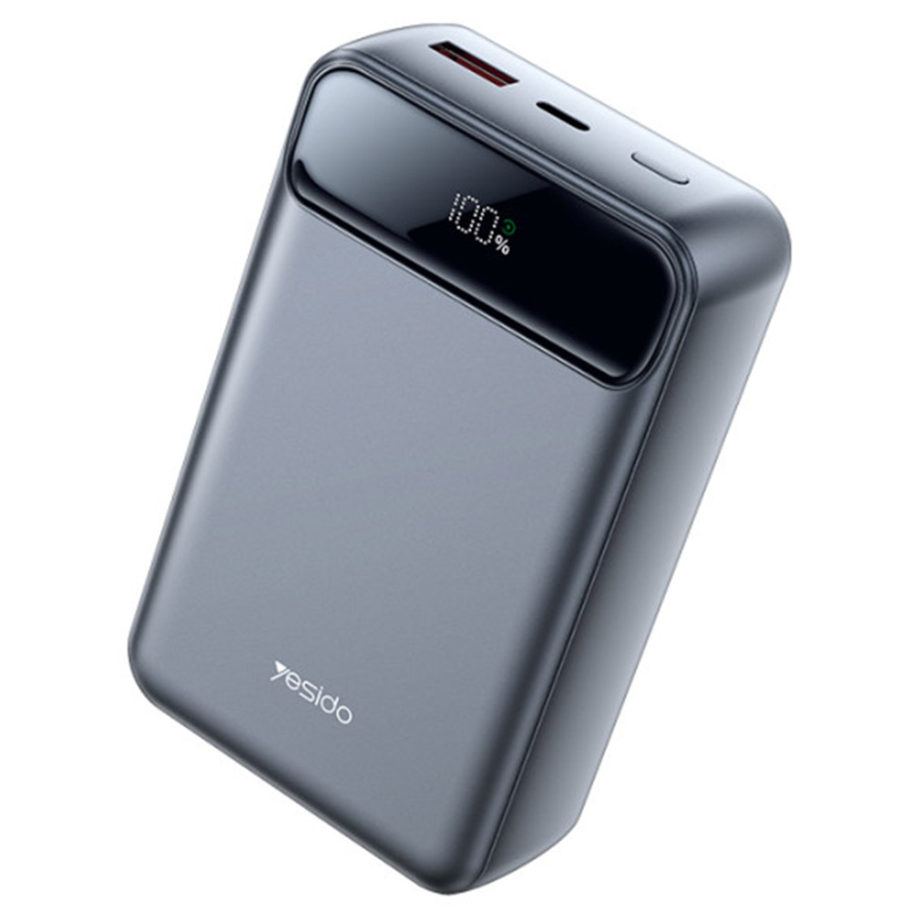 Внешний портативный аккумулятор, Power Bank YESIDO YP50, 20000 mAh, 15W, LED дисплей, беспроводная зарядка MagSafe, цвет серый