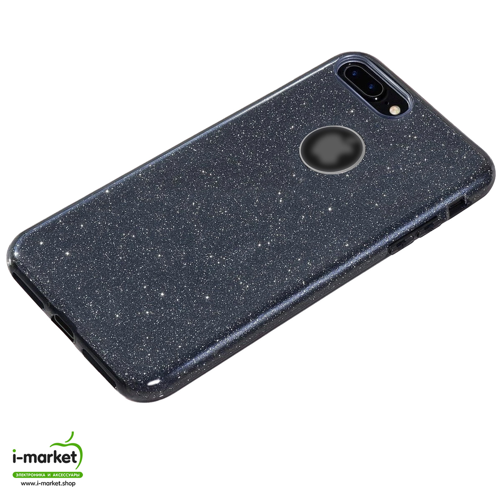 Чехол накладка Shine для APPLE iPhone 7 Plus, iPhone 8 Plus, силикон, блестки, цвет черный