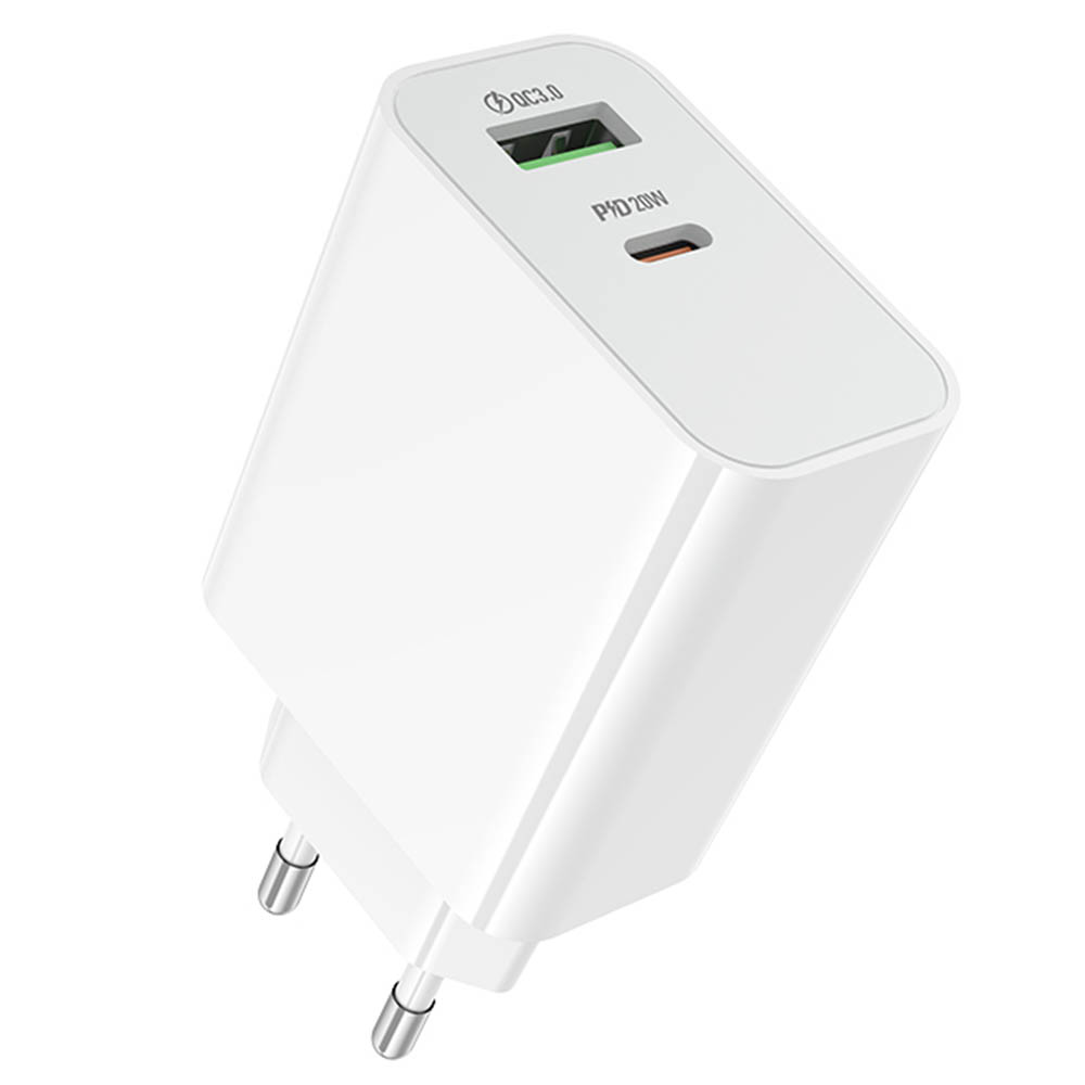 СЗУ (Сетевое зарядное устройство) BOROFONE BA106A Stellar, 20W, 1 USB A 18W, 1 USB Type C 20W, PD20W, QC3.0, цвет белый