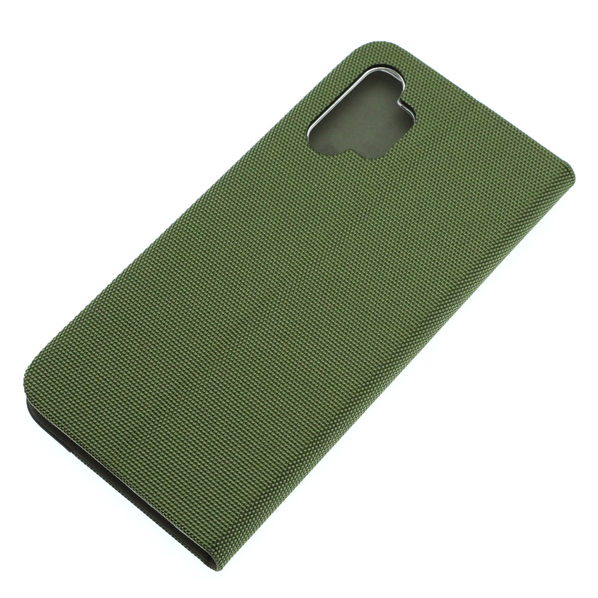 Чехол книжка MESH для SAMSUNG Galaxy A13 4G, текстиль, силикон, бархат, визитница, цвет темно зеленый