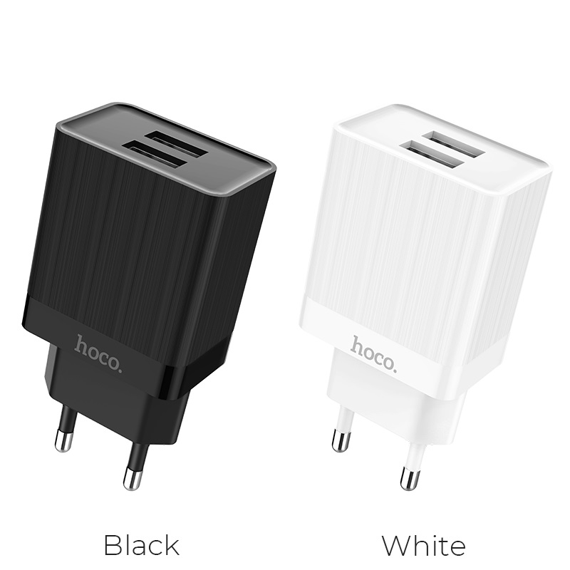 HOCO C51A Prestige power зарядный адаптер с двумя USB портами EU штекер 3.4А выходной ток смарт баланс многоуровневая защита, цвет белый.
