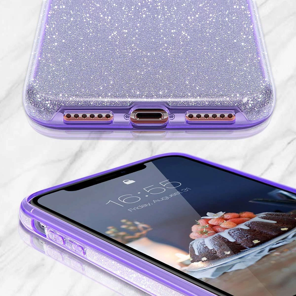 Чехол накладка Shine для APPLE iPhone XS MAX, силикон, блестки, цвет пурпурный