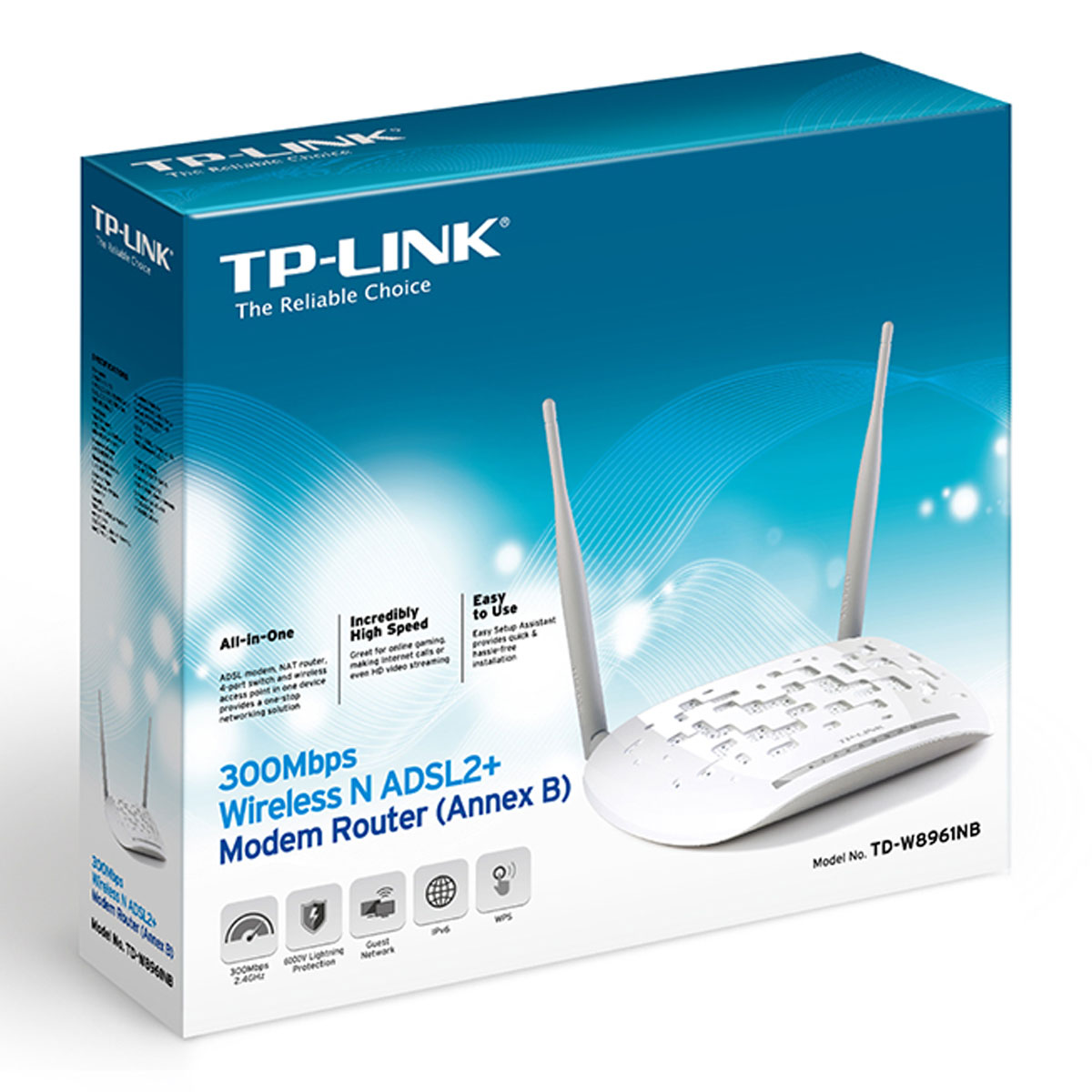 Wi-Fi роутер TP-LINK TD-W8961NB, серии NB, 802.11b/g/n, 300 Mb/s, цвет белый