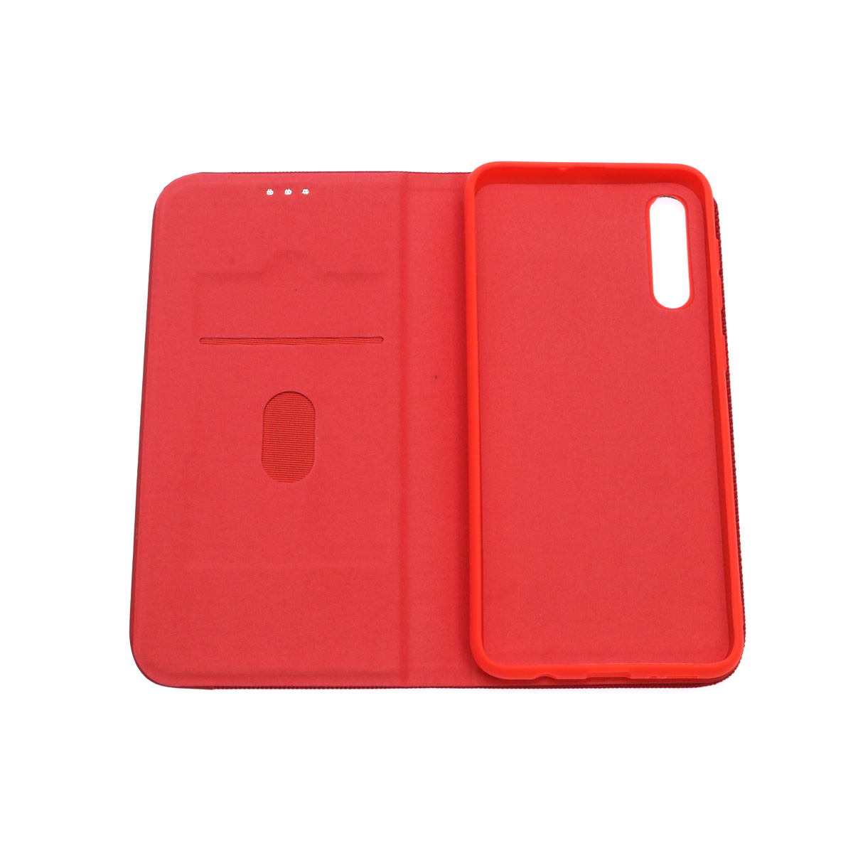 Чехол книжка MESH для SAMSUNG Galaxy A30s (SM-A307), A50s (SM-A507), текстиль, силикон, бархат, визитница, цвет красный