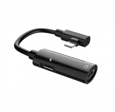 HOCO LS18 двойной lightning 8-pin цифровой аудио переходник для Apple, цвет черный.