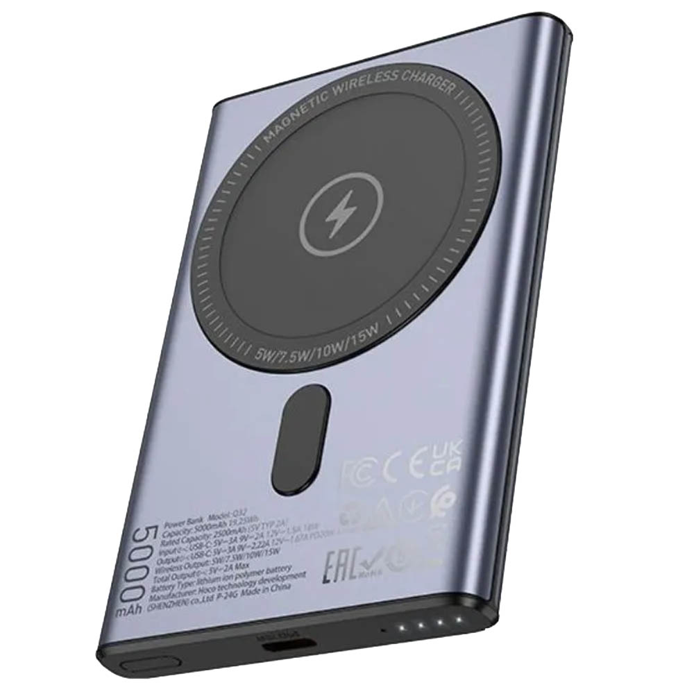 Внешний портативный аккумулятор, Power Bank HOCO Q32, 5000 mAh, 20W, PD20W, QC3.0, магнитная зарядка, цвет черный