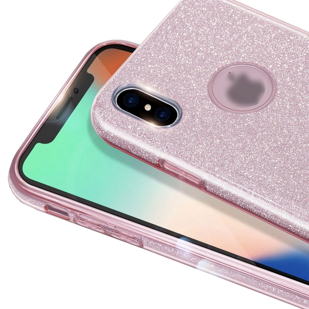 Чехол накладка Shine для APPLE iPhone XS MAX, силикон, блестки, цвет розовый