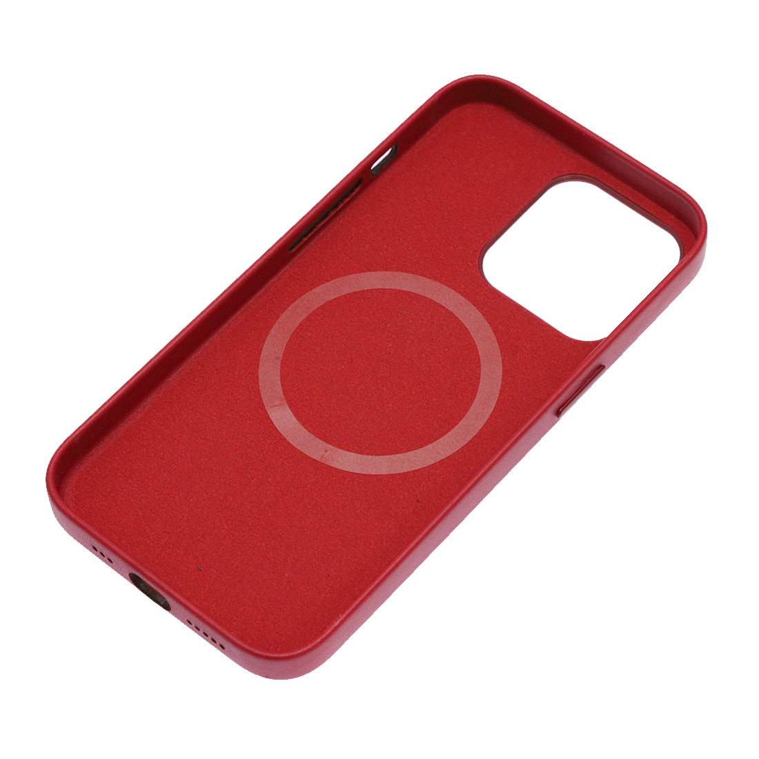 Чехол накладка Leather Case с поддержкой MagSafe для APPLE iPhone 13 Pro, силикон, бархат, экокожа, цвет малиновый
