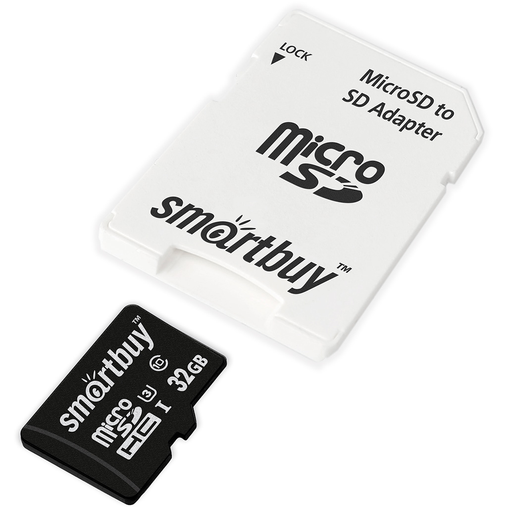 Карта памяти 32Gb MicroSD SMARTBUY Pro-L SB32GBSDCL10U3L-01, 4K, UHS-I U3 (60/95 Mb/s), Class 10, SD адаптер, цвет черный